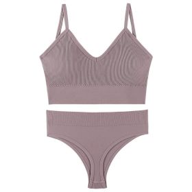 Women's Underwear Small Chest Push-up Thin Wireless Large Size Sports Sling Vest French Triangle Cup Bra Set (Option: Purple Grey-XXL170 185kg)