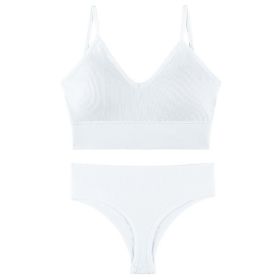 Women's Underwear Small Chest Push-up Thin Wireless Large Size Sports Sling Vest French Triangle Cup Bra Set (Option: White-L125 150kg)