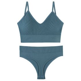 Women's Underwear Small Chest Push-up Thin Wireless Large Size Sports Sling Vest French Triangle Cup Bra Set (Option: Blue-L125 150kg)
