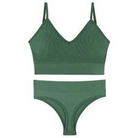 Women's Underwear Small Chest Push-up Thin Wireless Large Size Sports Sling Vest French Triangle Cup Bra Set (Option: Green-L125 150kg)