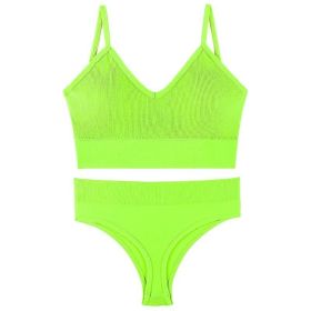 Women's Underwear Small Chest Push-up Thin Wireless Large Size Sports Sling Vest French Triangle Cup Bra Set (Option: Fluorescent Green-L125 150kg)