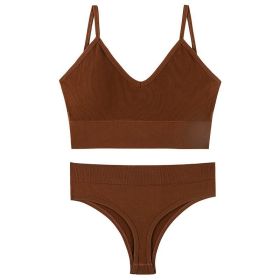 Women's Underwear Small Chest Push-up Thin Wireless Large Size Sports Sling Vest French Triangle Cup Bra Set (Option: Caramel-XXL170 185kg)