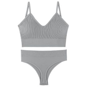 Women's Underwear Small Chest Push-up Thin Wireless Large Size Sports Sling Vest French Triangle Cup Bra Set (Option: Silver Gray-XXL170 185kg)