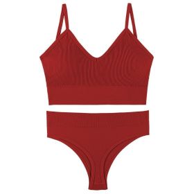 Women's Underwear Small Chest Push-up Thin Wireless Large Size Sports Sling Vest French Triangle Cup Bra Set (Option: Wine Red-XXL170 185kg)
