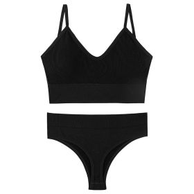 Women's Underwear Small Chest Push-up Thin Wireless Large Size Sports Sling Vest French Triangle Cup Bra Set (Option: Black-XXL170 185kg)