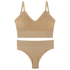 Women's Underwear Small Chest Push-up Thin Wireless Large Size Sports Sling Vest French Triangle Cup Bra Set (Option: Skin Color-L125 150kg)