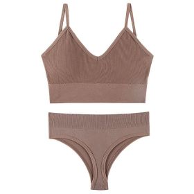 Women's Underwear Small Chest Push-up Thin Wireless Large Size Sports Sling Vest French Triangle Cup Bra Set (Option: Cameo Brown-XXL170 185kg)