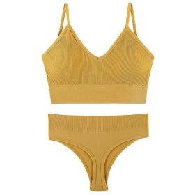 Women's Underwear Small Chest Push-up Thin Wireless Large Size Sports Sling Vest French Triangle Cup Bra Set (Option: Yellow-L125 150kg)