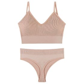 Women's Underwear Small Chest Push-up Thin Wireless Large Size Sports Sling Vest French Triangle Cup Bra Set (Option: Light Pink-XXL170 185kg)